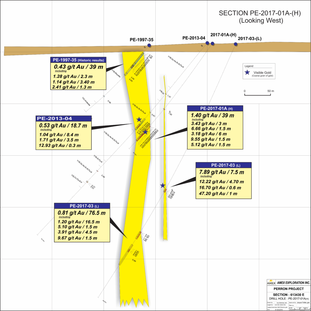 Figure 3 Perron Eastern Gold Zone Section 613430E 1024x1024